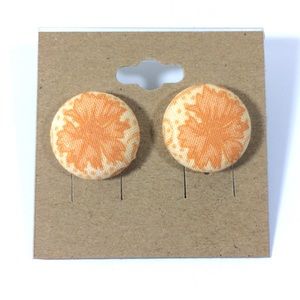 Fabric Button Earrings Fall Leaf Orange Studs